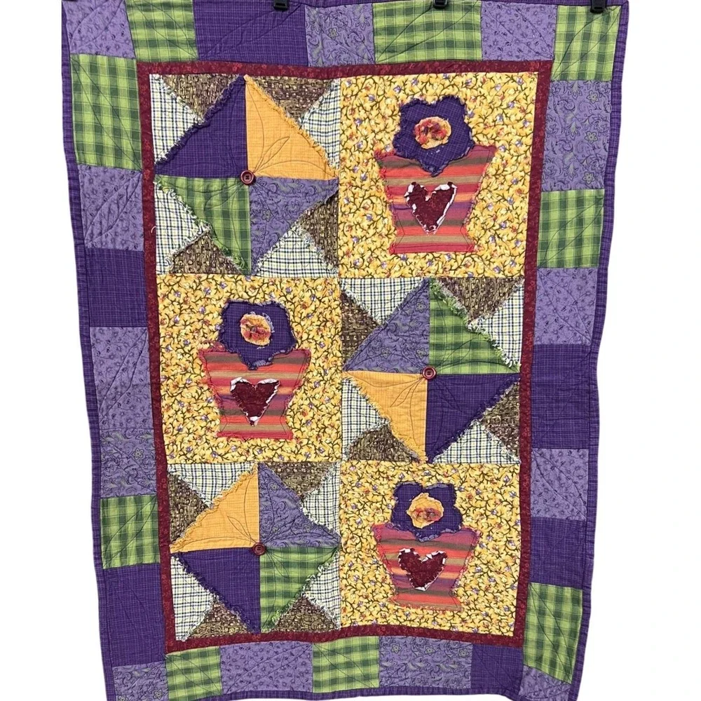 Primitive‎ Folk Art Quilted Table Topper 36x24 Patchwork Country Cottage